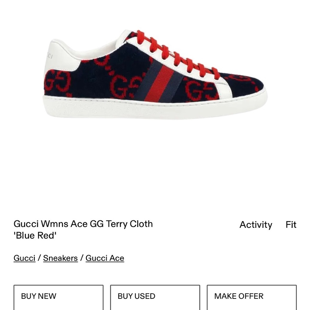 Gucci ace GG terry cloth navy/red size 37 (7-7.5 US) Sneakers with box etc - Picture 2 of 8